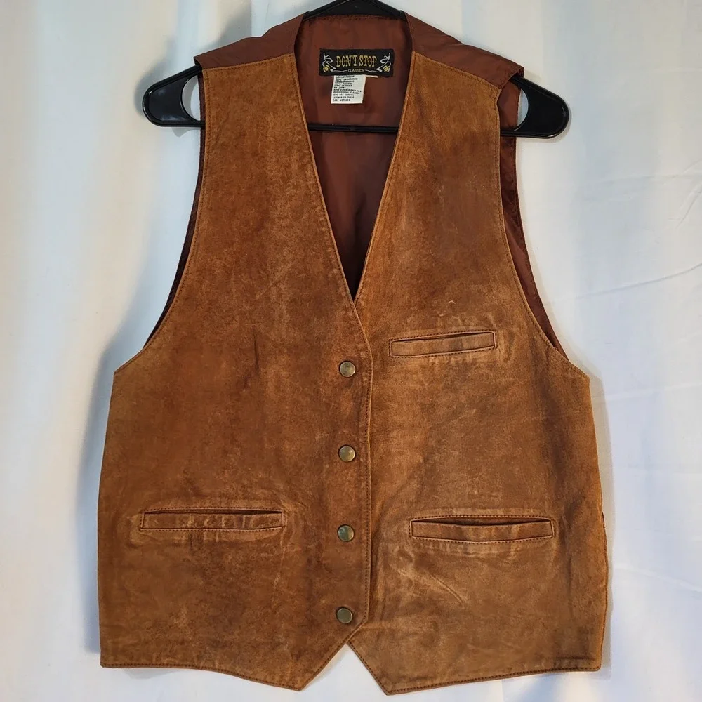 Vintage Don't Stop Classics Leather Vest Men Sz L 38 Brown Suede Western Snap
